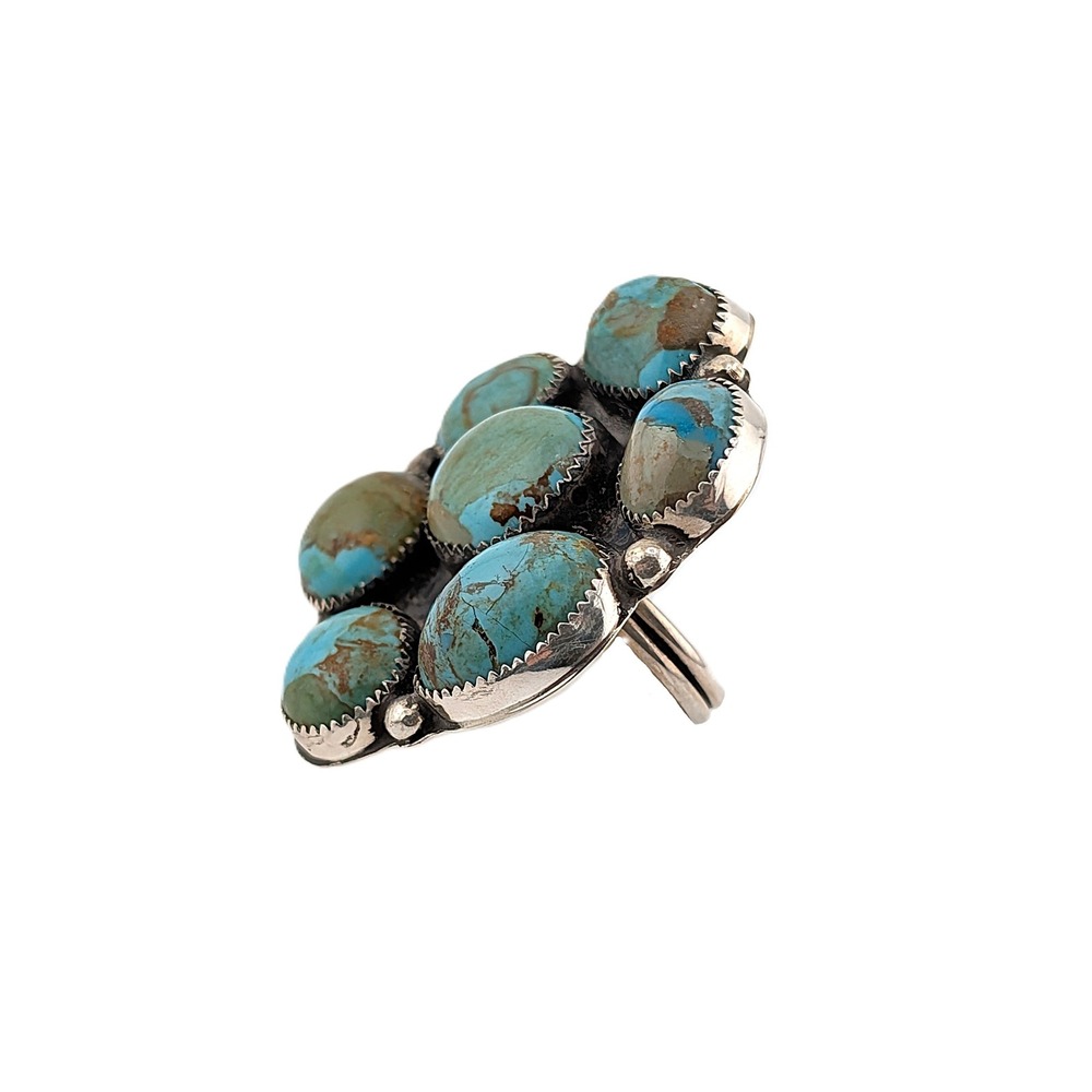 Navajo Turquoise Cluster Ring - Signed JB Sz 6.5US Handmade Native American** - Picture 4 of 7
